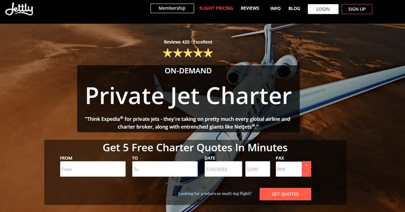 Jettly private jet charter company