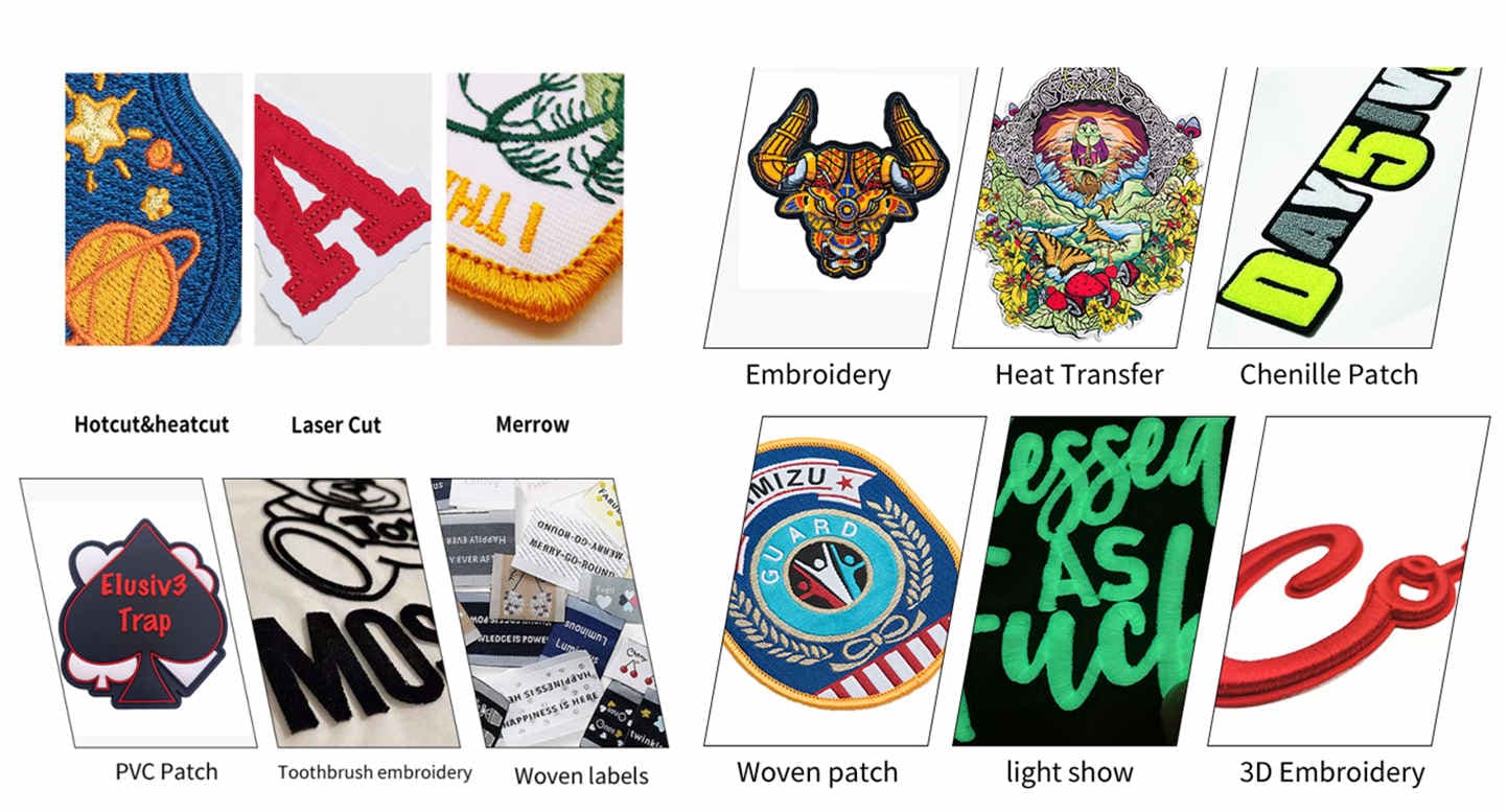different types of custom embroidered patches for clothing